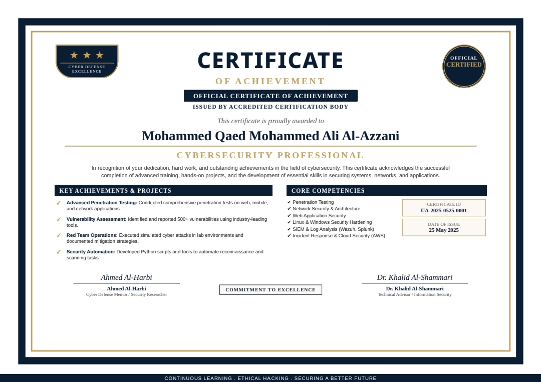 Cybersecurity Professional — Certificate of Achievement