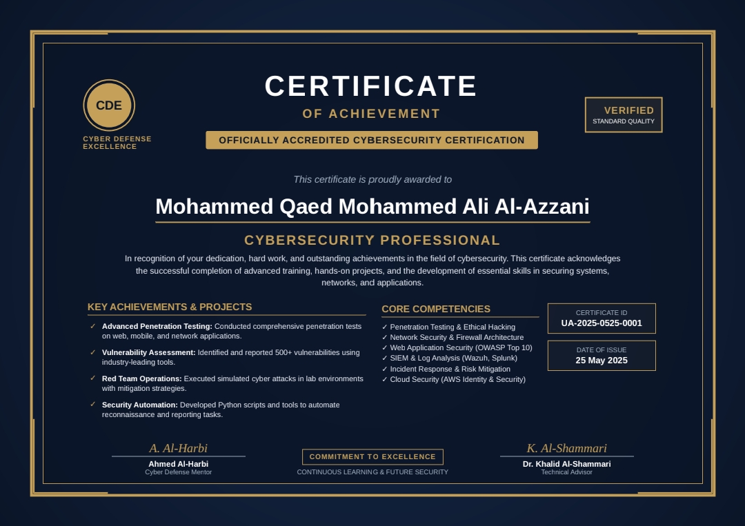 Cybersecurity Professional — Certificate of Achievement